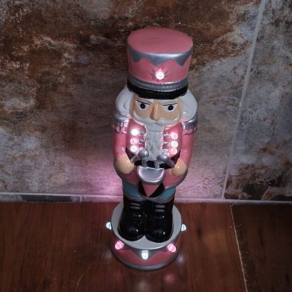 Lights Up Pink Nutcracker 12 Inch Tall Christmas Decor - Picture 4 of 13